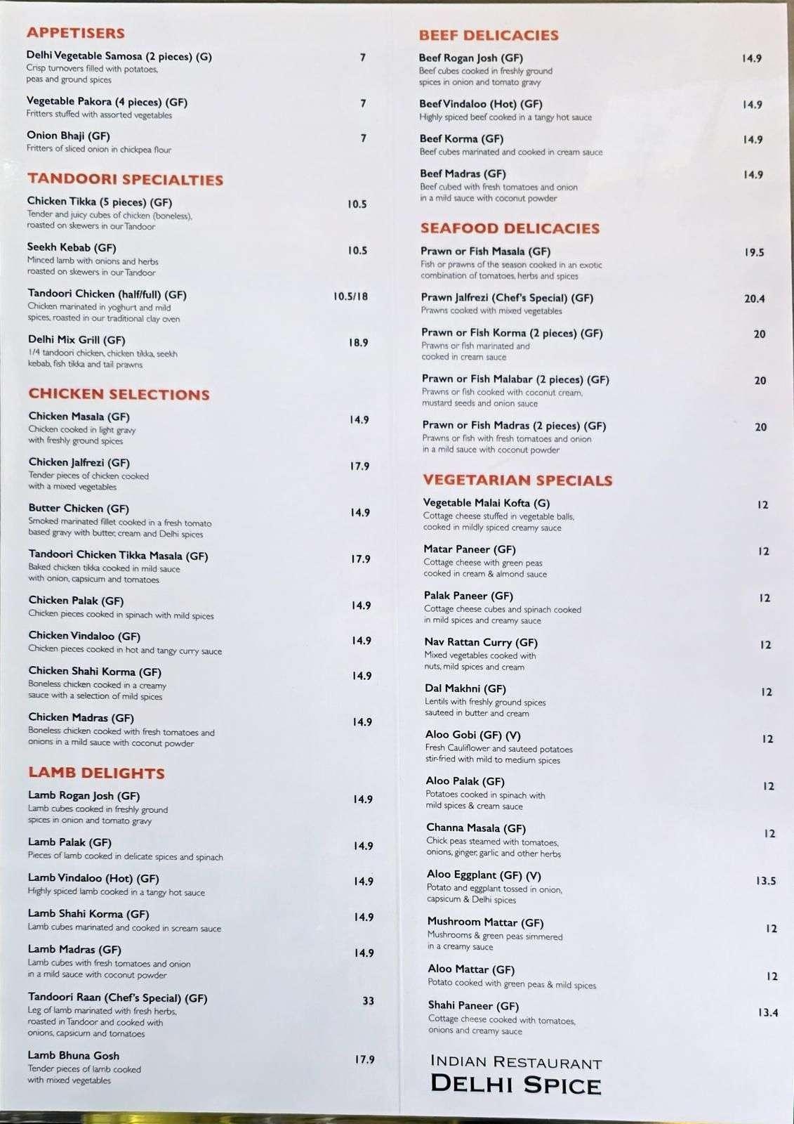 Dine-In Menu - Page 1